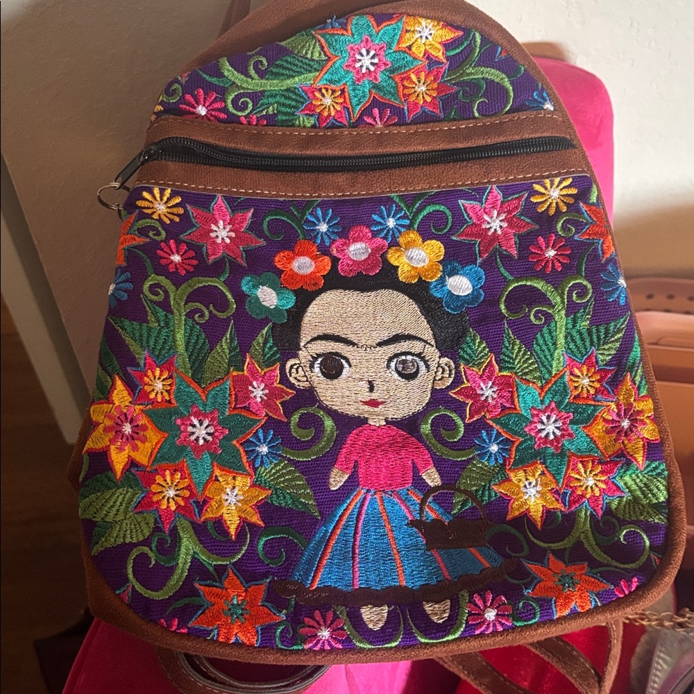 Authentic Mexican Frida Kahlo Colorful Embroidered Backpack